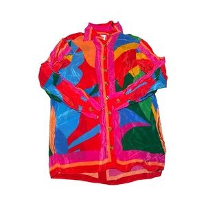 Farm Rio Women's Colorful Leaves Vibrant Button Up Blouse, Size Small